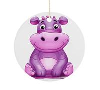 Christmas Tree Decorations Ceramic Cartoon Purple Hippo Hanging Ornaments with Gold String Double-Sided Personalized Xmas Tree Decor for Indoor Home Holiday Party Decorations Gift