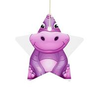 Christmas Tree Decorations Ceramic Cartoon Purple Hippo Hanging Ornaments with Gold String Double-Sided Personalized Xmas Tree Decor for Indoor Home Holiday Party Decorations Gift-Star Shaped