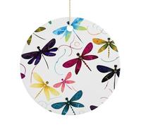 Christmas Tree Decorations Ceramic Colorful Dragonfly Hanging Ornaments with Gold String Double-Sided Personalized Xmas Tree Decor for Indoor Home Holiday Party Decorations Gift