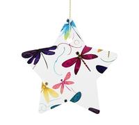 Christmas Tree Decorations Ceramic Colorful Dragonfly Hanging Ornaments with Gold String Double-Sided Personalized Xmas Tree Decor for Indoor Home Holiday Party Decorations Gift-Star Shaped