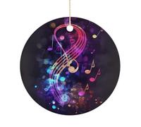 Christmas Tree Decorations Ceramic Colorful Galaxy Music Hanging Ornaments with Gold String Double-Sided Personalized Xmas Tree Decor for Indoor Home Holiday Party Decorations Gift