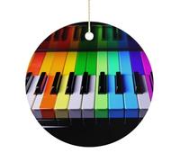 Christmas Tree Decorations Ceramic Colorful Piano Music Rainbow Hanging Ornaments with Gold String Double-Sided Personalized Xmas Tree Decor for Indoor Home Holiday Party Decorations Gift