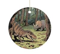 Christmas Tree Decorations Ceramic Dinosaur Jungle Hanging Ornaments with Gold String Double-Sided Personalized Xmas Tree Decor for Indoor Home Holiday Party Decorations Gift