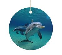 Christmas Tree Decorations Ceramic Dolphins Underwater Hanging Ornaments with Gold String Double-Sided Personalized Xmas Tree Decor for Indoor Home Holiday Party Decorations Gift