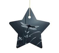 Christmas Tree Decorations Ceramic Dragonfly Silhouette Hanging Ornaments with Gold String Double-Sided Personalized Xmas Tree Decor for Indoor Home Holiday Party Decorations Gift-Star Shaped