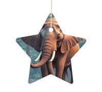 Christmas Tree Decorations Ceramic Elephants Red Hanging Ornaments with Gold String Double-Sided Personalized Xmas Tree Decor for Indoor Home Holiday Party Decorations Gift-Star Shaped