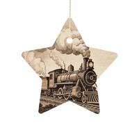 Christmas Tree Decorations Ceramic Etching Train Hanging Ornaments with Gold String Double-Sided Personalized Xmas Tree Decor for Indoor Home Holiday Party Decorations Gift-Star Shaped