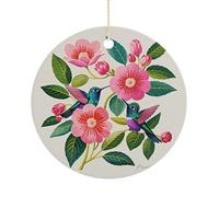 Christmas Tree Decorations Ceramic Floral Hummingbird Hanging Ornaments with Gold String Double-Sided Personalized Xmas Tree Decor for Indoor Home Holiday Party Decorations Gift