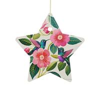 Christmas Tree Decorations Ceramic Floral Hummingbird Hanging Ornaments with Gold String Double-Sided Personalized Xmas Tree Decor for Indoor Home Holiday Party Decorations Gift-Star Shaped