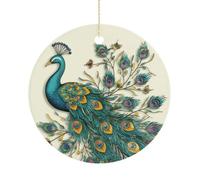 Christmas Tree Decorations Ceramic Peacock Pattern Hanging Ornaments with Gold String Double-Sided Personalized Xmas Tree Decor for Indoor Home Holiday Party Decorations Gift