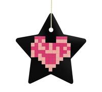 Christmas Tree Decorations Ceramic Pixel Shaped Heart Hanging Ornaments with Gold String Double-Sided Personalized Xmas Tree Decor for Indoor Home Holiday Party Decorations Gift-Star Shaped
