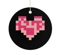 Christmas Tree Decorations Ceramic Pixel Shaped Heart Hanging Ornaments with Gold String Double-Sided Personalized Xmas Tree Decor for Indoor Home Holiday Party Decorations Gift