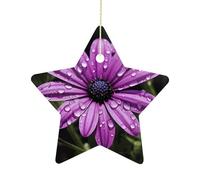 Christmas Tree Decorations Ceramic Purple Daisy Hanging Ornaments with Gold String Double-Sided Personalized Xmas Tree Decor for Indoor Home Holiday Party Decorations Gift-Star Shaped