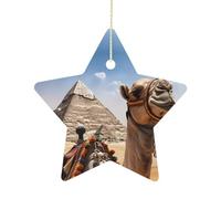 Christmas Tree Decorations Ceramic Pyramid Camel Hanging Ornaments with Gold String Double-Sided Personalized Xmas Tree Decor for Indoor Home Holiday Party Decorations Gift-Star Shaped