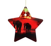 Christmas Tree Decorations Ceramic Red Full Moon Elephants Hanging Ornaments with Gold String Double-Sided Personalized Xmas Tree Decor for Indoor Home Holiday Party Decorations Gift-Star Shaped