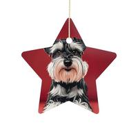Christmas Tree Decorations Ceramic Schnauzer Hanging Ornaments with Gold String Double-Sided Personalized Xmas Tree Decor for Indoor Home Holiday Party Decorations Gift-Star Shaped