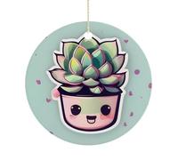Christmas Tree Decorations Ceramic Smiling Succulents Hanging Ornaments with Gold String Double-Sided Personalized Xmas Tree Decor for Indoor Home Holiday Party Decorations Gift