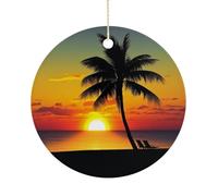 Christmas Tree Decorations Ceramic Sunset Palm Tree Hanging Ornaments with Gold String Double-Sided Personalized Xmas Tree Decor for Indoor Home Holiday Party Decorations Gift