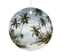 Christmas Tree Decorations Ceramic Tropical Palm Trees Hanging Ornaments with Gold String Double-Sided Personalized Xmas Tree Decor for Indoor Home Holiday Party Decorations Gift