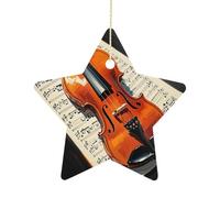 Christmas Tree Decorations Ceramic Violin Sheet Music Hanging Ornaments with Gold String Double-Sided Personalized Xmas Tree Decor for Indoor Home Holiday Party Decorations Gift-Star Shaped