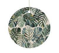 Christmas Tree Decorations Ceramic White Ed Tropical Botanical Leaves Hanging Ornaments with Gold String Double-Sided Personalized Xmas Tree Decor for Indoor Home Holiday Party Decorations Gift