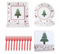Christmas Tree Decorations Christmas Tree Themed Tableware Set Plates Forks Paper Towels Party Supplies Xmas Holiday Party Festive