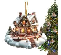 Christmas Tree Decorations - Cute Santa Snowman House Shape Hanging Ornaments | Christmas Hanging Ornaments Decorations For Family | Snow House Ornament For Home Holiday Winter Decor