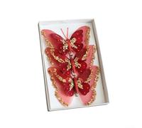 Christmas Tree Decorations Double Layer Sequin Feather Butterfly Ornaments Set of 3 Festive Holiday Hanging Decorations for Christmas Trees Wreaths Mantels Gold Silver Red Pink 20cm(Red)