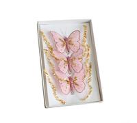Christmas Tree Decorations Double Layer Sequin Feather Butterfly Ornaments Set of 3 Festive Holiday Hanging Decorations for Christmas Trees Wreaths Mantels Gold Silver Red Pink 20cm(Pink)