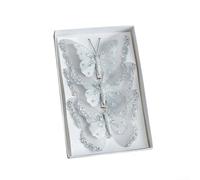 Christmas Tree Decorations Double Layer Sequin Feather Butterfly Ornaments Set of 3 Festive Holiday Hanging Decorations for Christmas Trees Wreaths Mantels Gold Silver Red Pink 20cm(Silver)