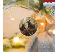 Christmas Tree Decorations Hanging Cute Bears Play in The Tree Ornament, Smooth Ceramic Round Pendants Keepsake Decor for Winter