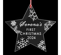 Christmas Tree Decorations Personalised Christmas Baubles Babys First Christmas Custom Acrylic 1st Xmas Tree Decoration Ornament for Family New Baby Bebies Santa Gift 2024(Star)