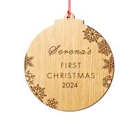 Christmas Tree Decorations Personalised Christmas Baubles Babys First Christmas Custom Wooden 1st Xmas Tree Decoration for Family New Baby Bebies Santa Gift Ornament 2024 (Round)