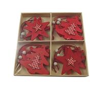 Christmas Tree Decorations - Red Wooden Star & Tree Gingham Hangers - Set of 12 Hanging Decorations (ZF317)