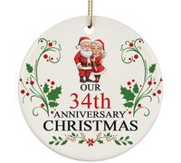 Christmas Tree Decorations Santa Claus Couple 34Th Anniversary 34 Years In Love Ceramic Christmas Ornaments Memorial With Lanyard For Indoor Party Home