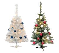 Christmas Tree & Decorations Set - 3ft Artificial Xmas Tree, Shatterproof Baubles, and Warm White LED Fairy Lights for Home & Office - Red & White or Blue & Silver, 91cm/3ft (Blue & Silver)