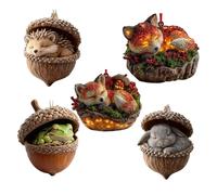 Christmas Tree Decorations Set - 5 Acrylic 2D Animal Decorations for Seasonal Display at Home, Flat Hanging Design with Indoor and Outdoor , Table Shelf, Living Room Wall, Holiday Decoration