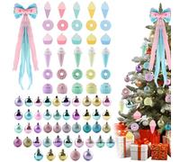 Christmas Tree Decorations Set,Christmas Ball Ornaments Glittering Plastic Hanging Decorations Elf Balls,Large Tree Topper Wreath Bow,Candy Peppermint Wood Ornaments (Macron)