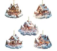 Christmas Tree Decorations, Vintage Snow House Baubles, Festive Hanging Pendants, Christmas Tree, Home & Car Holiday Decor (5pc)