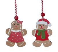 Christmas Tree Decorations Wooden Gingerbread Hanging Ornaments (2 Gingerbread People 8809)