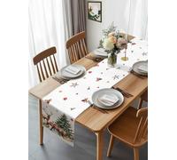 Christmas Tree Deer Animal Table Runner 108 Inches Long, Green White Washable Table Runners Heat-Insulation Kitchen Dining Table Decorations for Home Party Decor 13x108in