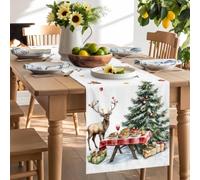 Christmas Tree Deer Animal Table Runner 120 Inches Long, Green White Washable Table Runners Heat-Insulation Kitchen Dining Table Decorations for Home Party Decor 13x120in
