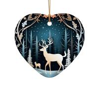 Christmas Tree Deer Print Xmas Ceramic Ornaments Christmas Tree Porcelain Hanging for Home Office Decor Gifts