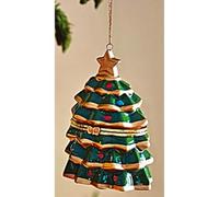 Christmas Tree Design Trinket Box Hanging Ornament - Fine Ceramic Colourful Hand Painted Festive Xmas Tree-Shaped Bauble Decoration with Hinged Lid - Measures H10.5 x W8cm