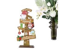 Christmas Tree Desktop Ornaments - Rustic Wooden Holiday Decorations, Festive Tiered Tray Accent | Seasonal Mantle Shelf Desk Table Scene Accessories, Farmhouse Inspired Winter Christmas Centerpiece w