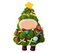 Christmas Tree Doll Clothes Outfit for 15cm/17cm Dolls, Handcrafted One-Piece Christmas Tree Figures Clothes - Poms and Bows (Green), Cute Christmas Doll Clothing Gift for Party & Display (B)