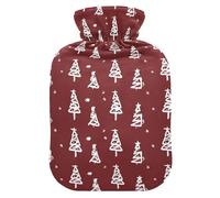 Christmas Tree Doodles Dark Red Water Bottle for Hot Water with Soft Cover, 1L Water Bottle Bag for Hot and Cold Therapies