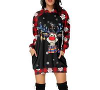 Christmas Tree Dress Women,Plus Size Dress for Women Comfortable Long Sleeve Hooded Midi with Pockets Christmas Print Elegant Fit Sizing Inclusive Everyday Wear (Red, M)