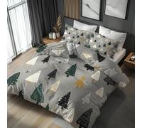Christmas Tree Duvet Cover Super King Size 3 Piece with 2 Pillowcases, Snow Xmas Trees Patterned Bedroom Decor Bedding, Soft Microfibre Quilt Cover with Zip A&Q41