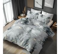 Christmas Tree Duvet Cover Super King Size 3 Piece with 2 Pillowcases, Snowy Xmas Trees Patterned Bedroom Decor Bedding, Soft Microfibre Quilt Cover with Zip FO-353